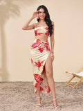 Conjunto Tropical de Dos Piezas: Top Crop y Falda Midi con Abertura