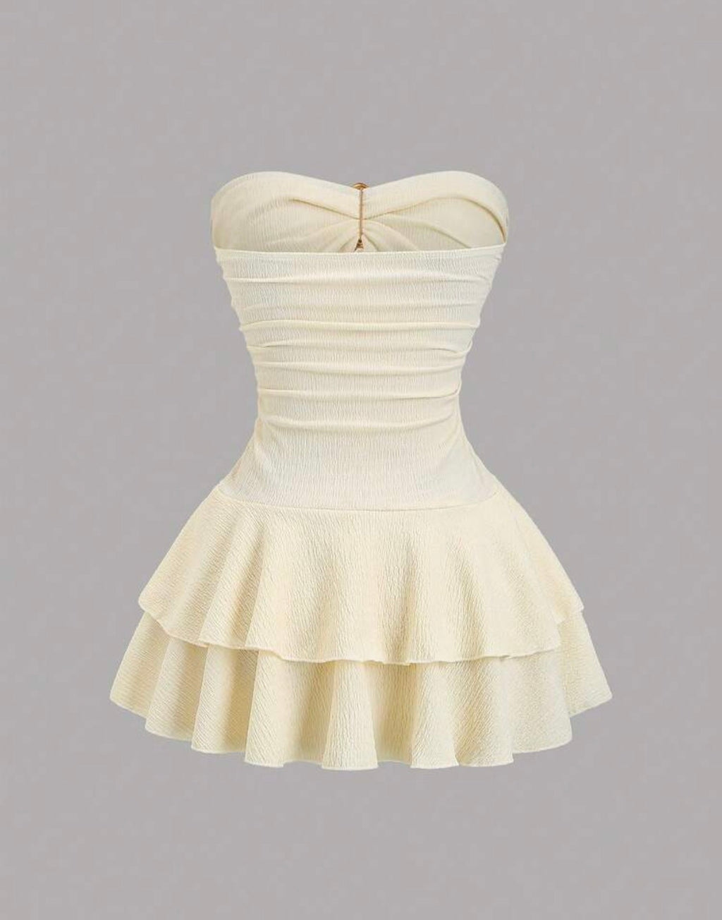 Vestido Mini Atenas – Strapless Texturizado con Volados y Herraje