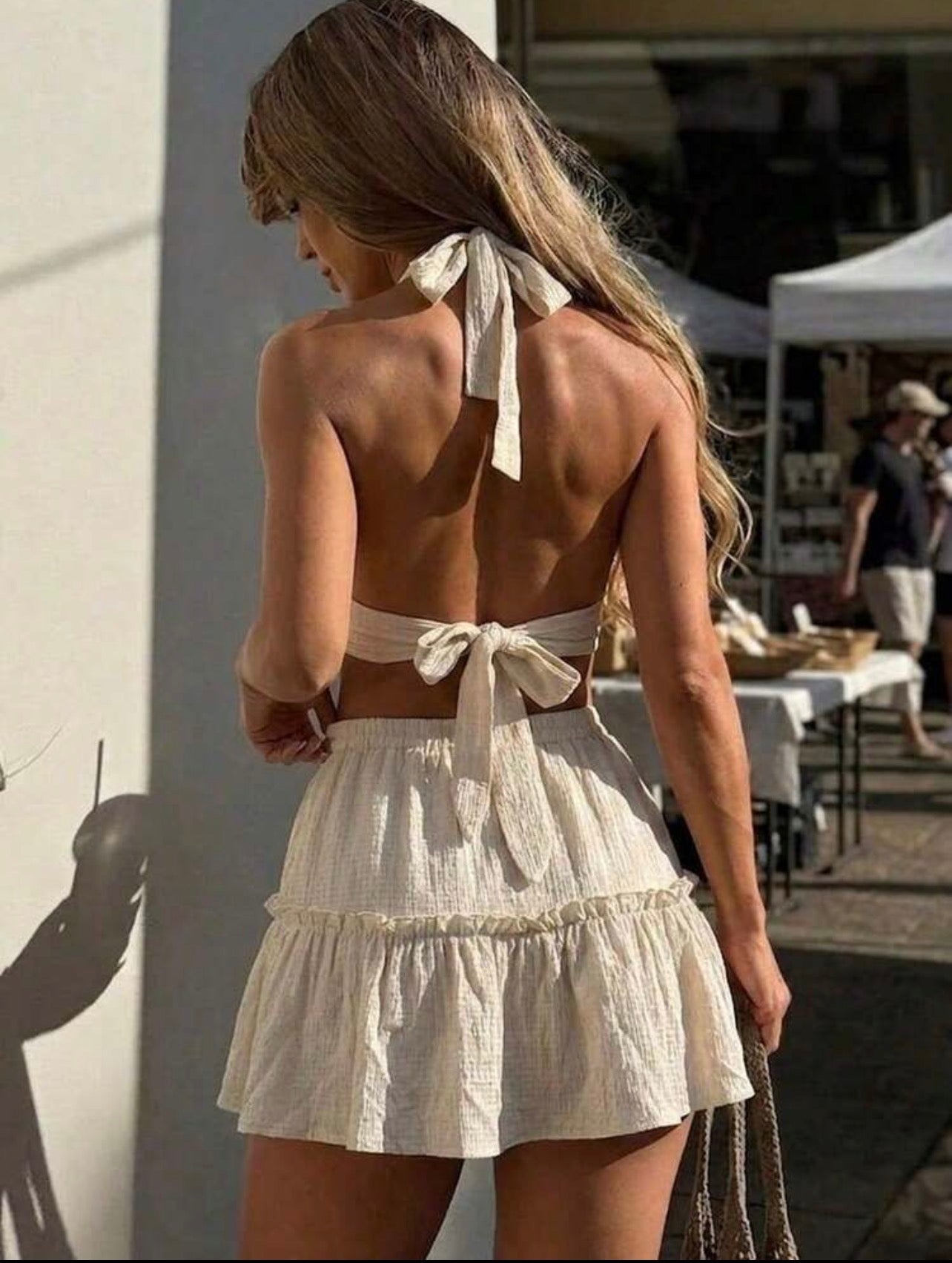 Set Ibiza Sun – Top Halter con Herraje Metálico y Falda con Volados