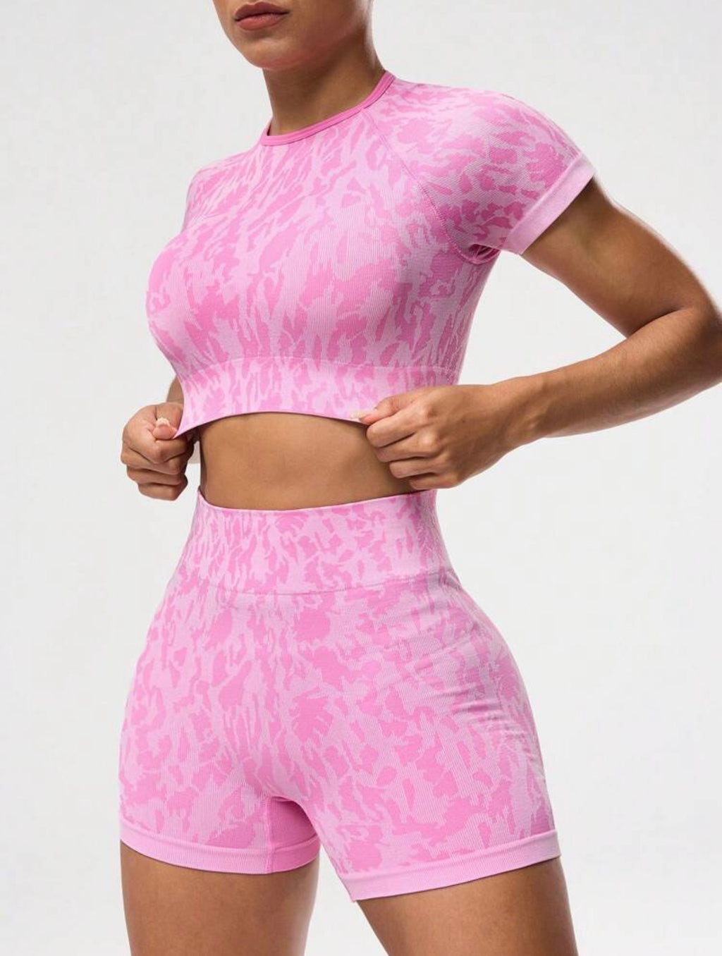 Conjunto Deportivo Seamless Camuflaje Rosa (2 Piezas)