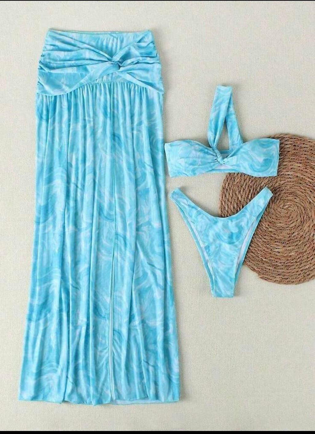 Set Playero Bahamas de 3 Piezas – Azul Tie-Dye